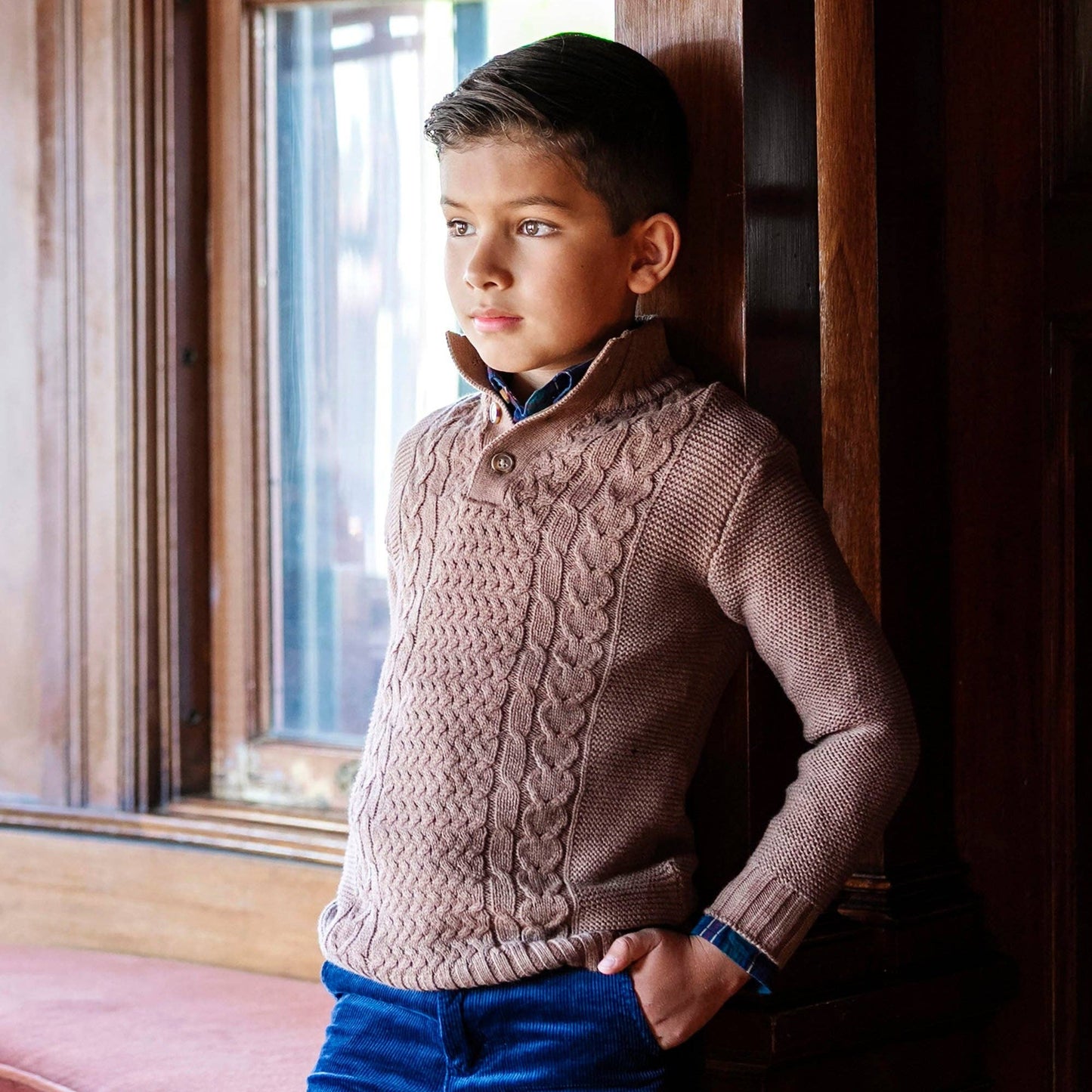 Organic Mock Neck Cable Sweater