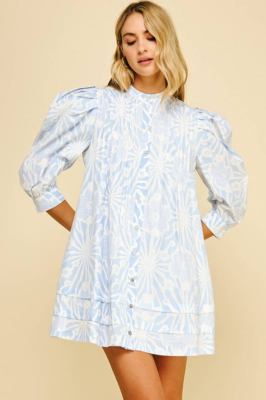 FLORAL PRINT PINTUCK MINI DRESS - 5720D