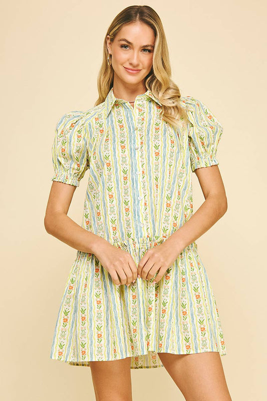 FLORAL BUTTON DOWN MINI DRESS - 6019D