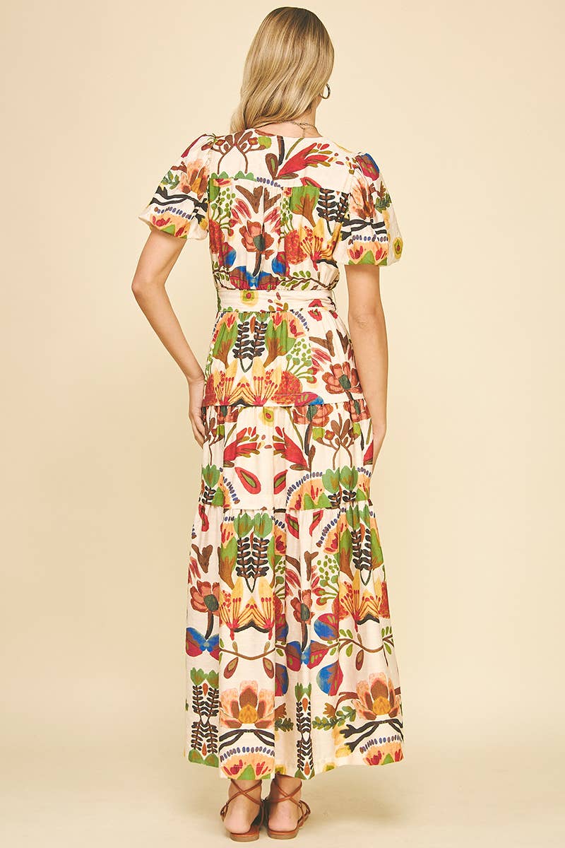 FLORAL PRINT TIERED MAXI DRESS - 5943D