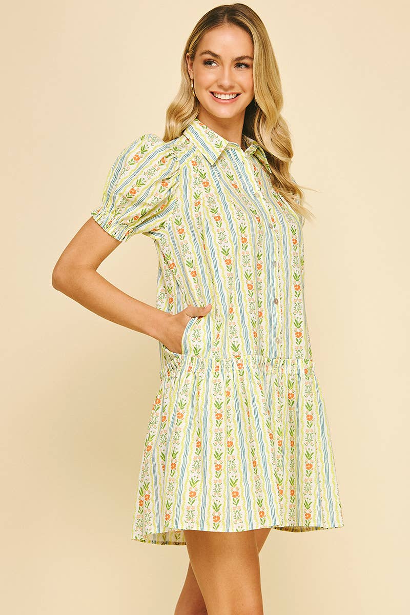 FLORAL BUTTON DOWN MINI DRESS - 6019D
