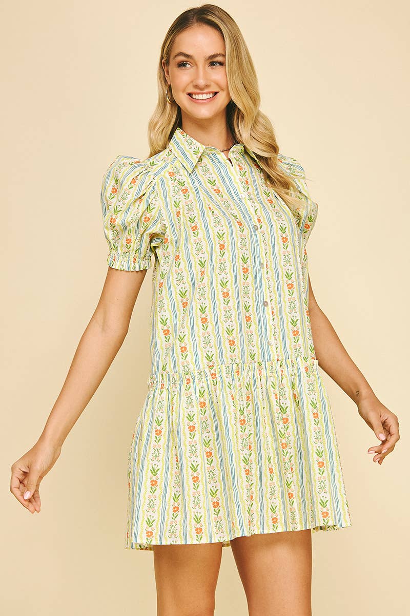 FLORAL BUTTON DOWN MINI DRESS - 6019D