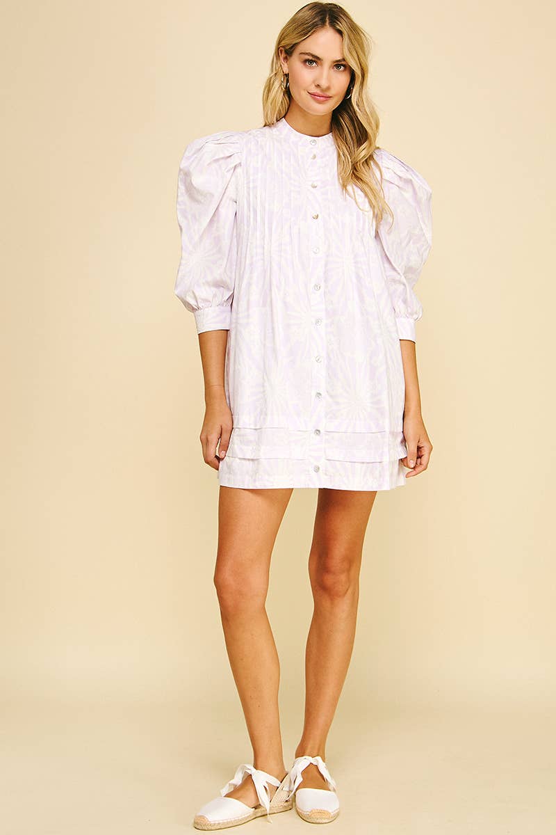 FLORAL PRINT PINTUCK MINI DRESS - 5720D
