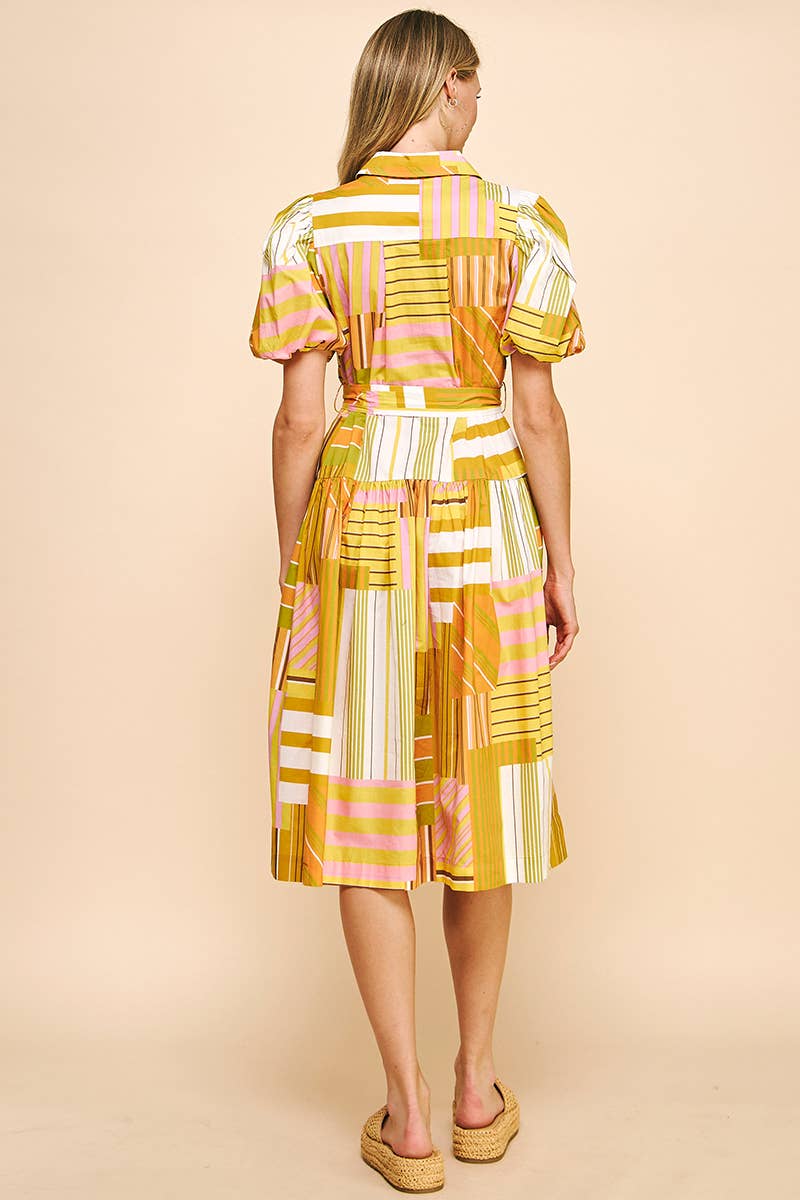 PRINT SS MIDI DRESS - YELLOW MULTI