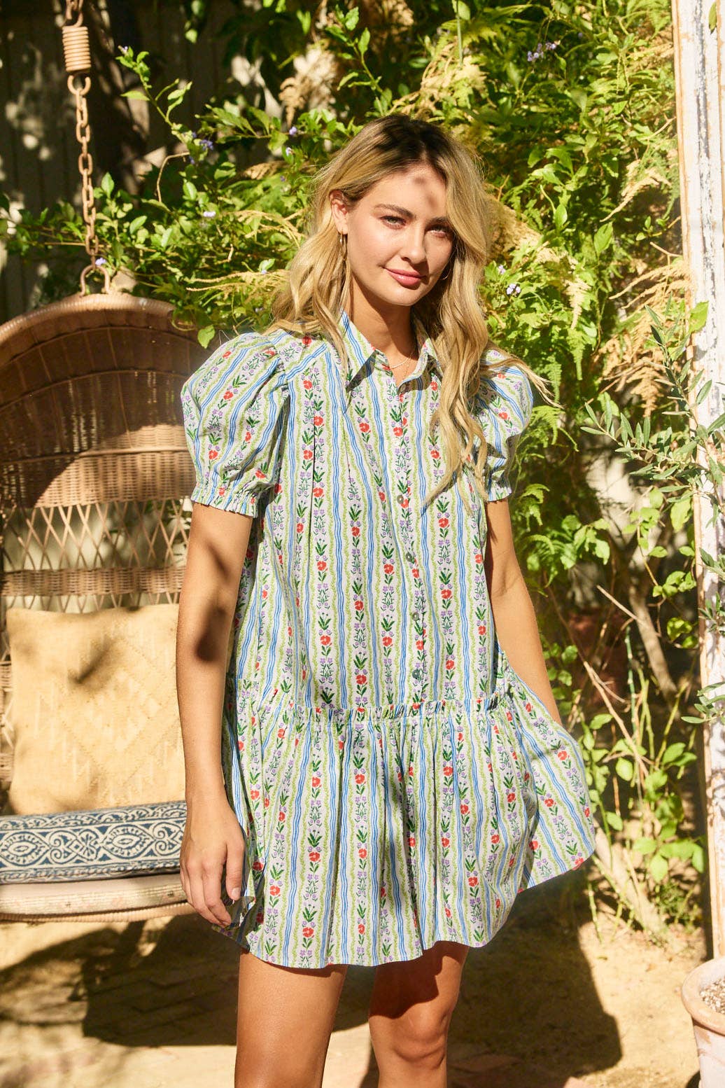 FLORAL BUTTON DOWN MINI DRESS - 6019D