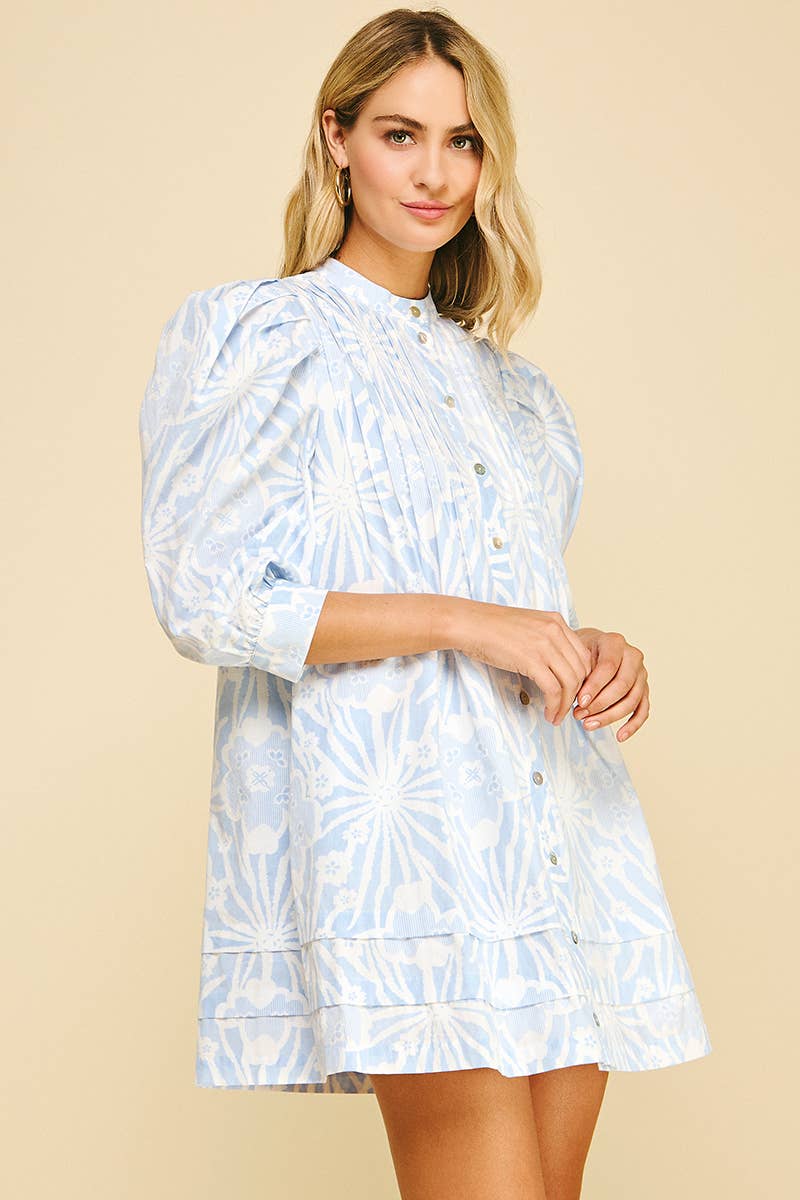FLORAL PRINT PINTUCK MINI DRESS - 5720D