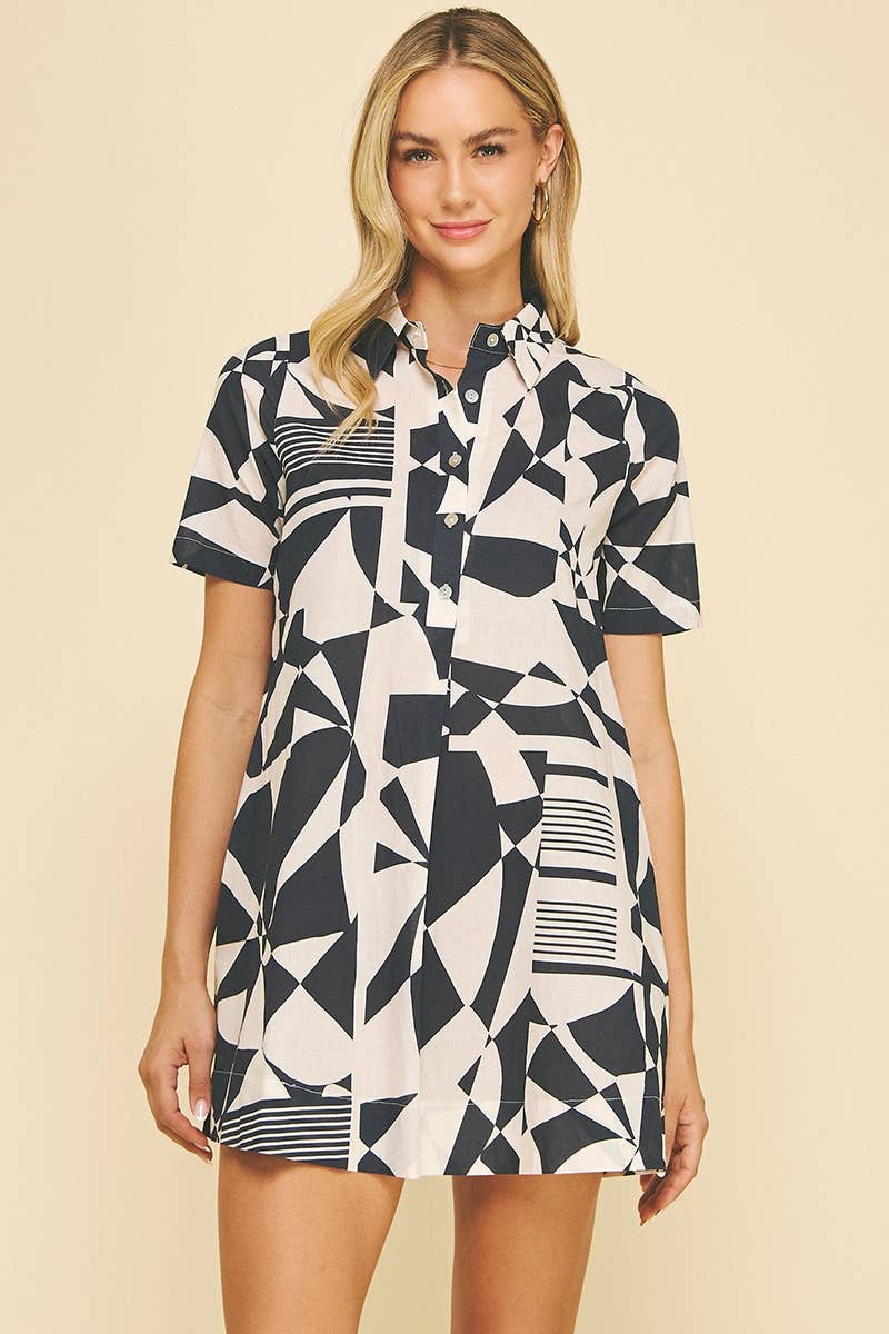 PRINT BUTTON DOWN MINI DRESS - 5703D
