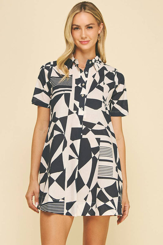 PRINT BUTTON DOWN MINI DRESS - 5703D