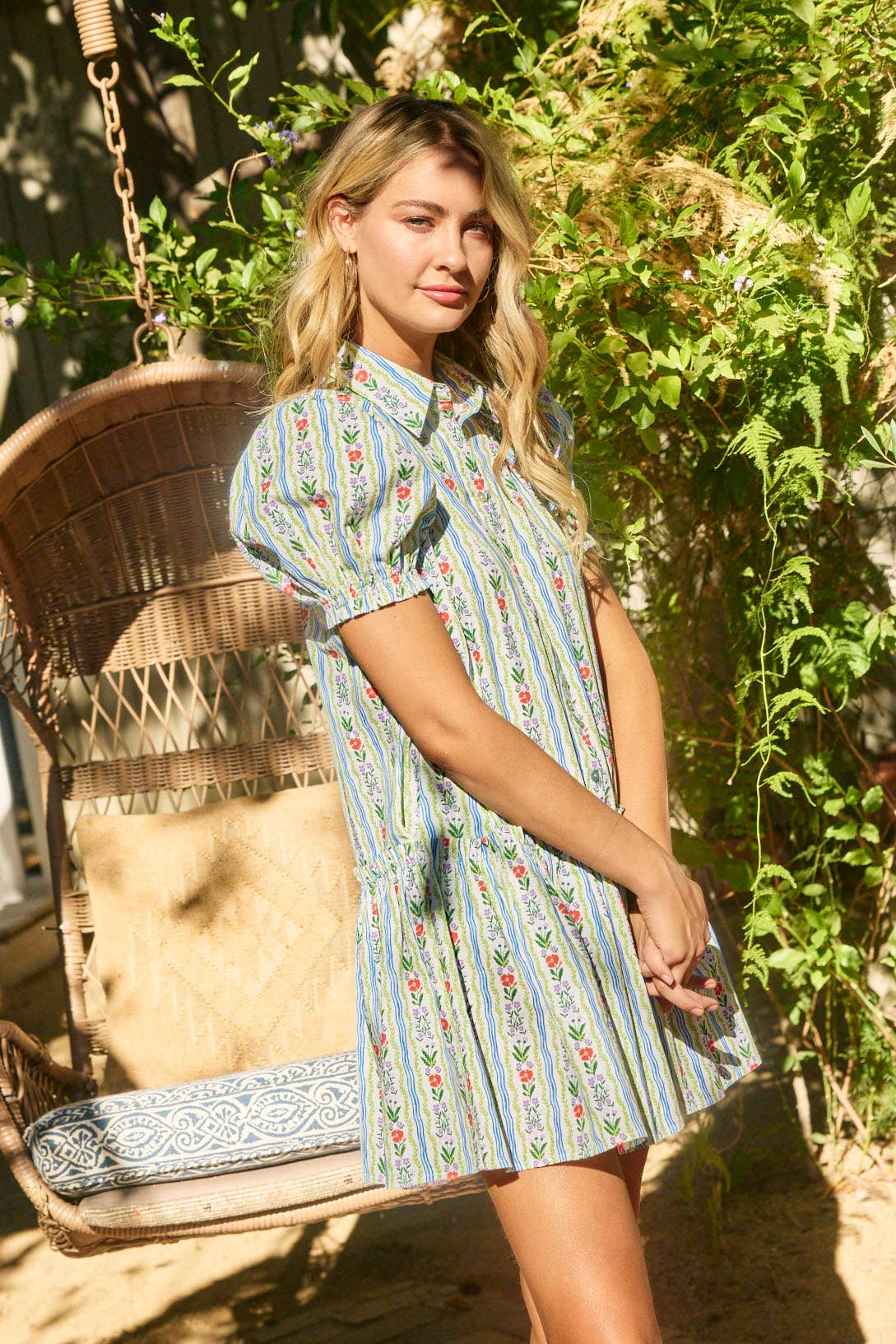 FLORAL BUTTON DOWN MINI DRESS - 6019D