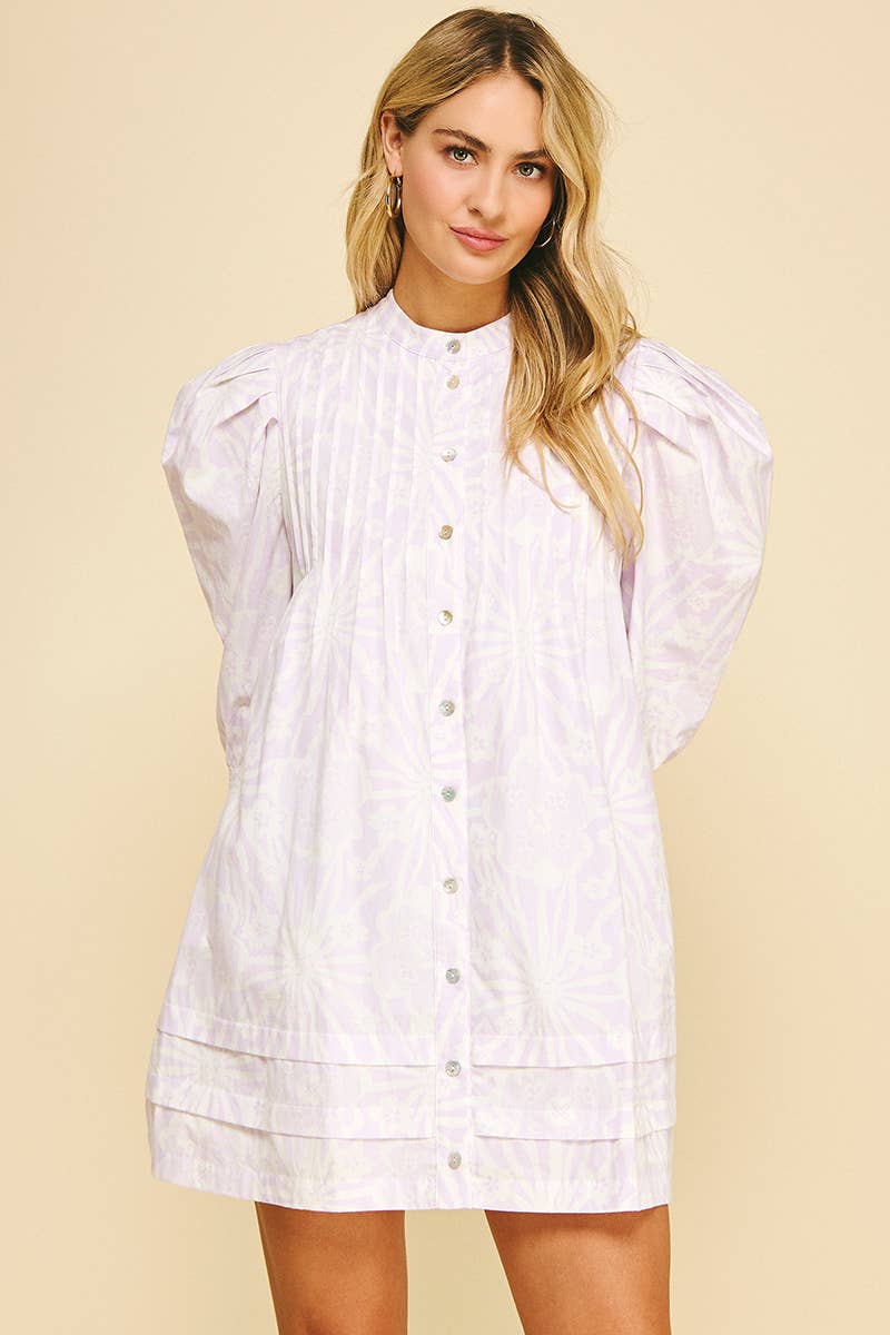 FLORAL PRINT PINTUCK MINI DRESS - 5720D