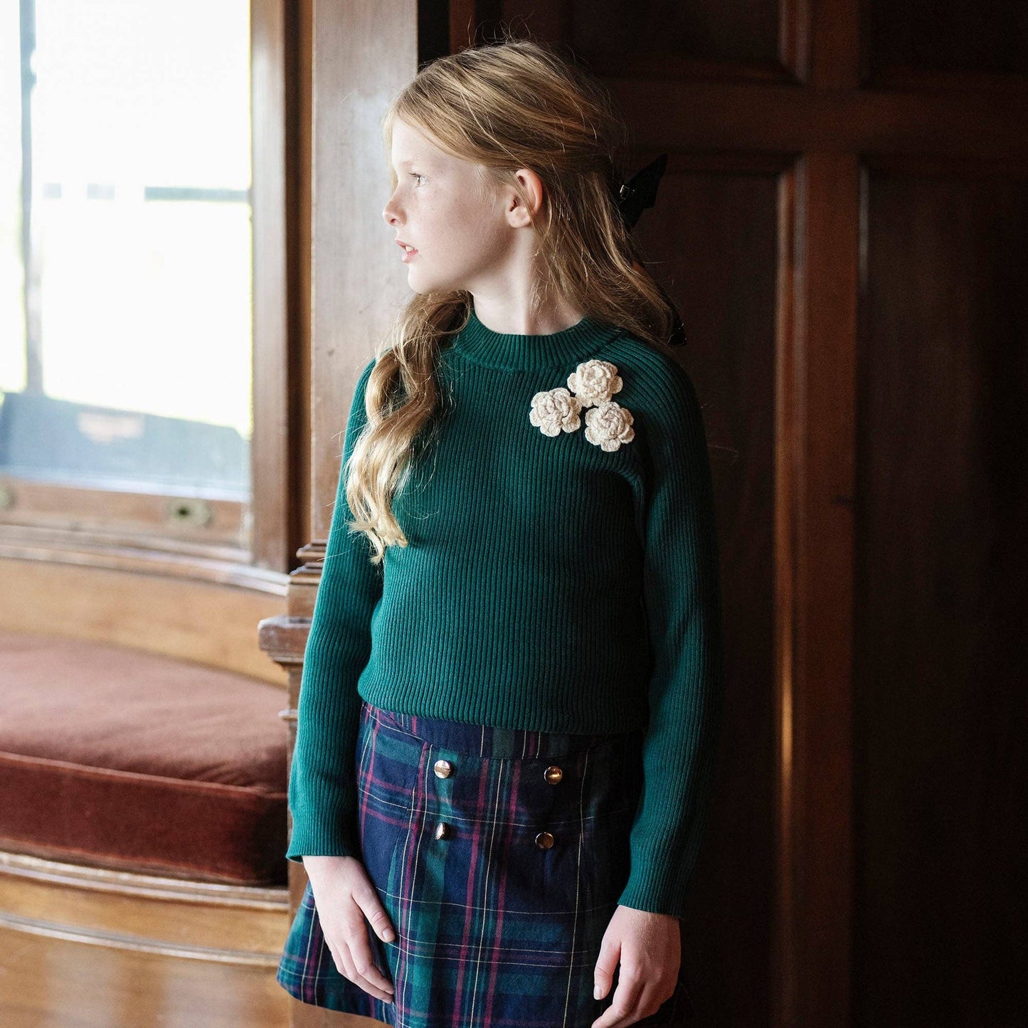 Organic Mock Neck Rosette Sweater