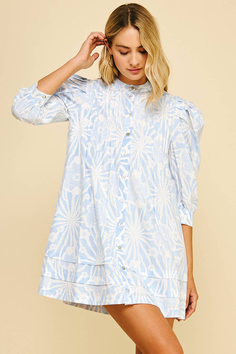 FLORAL PRINT PINTUCK MINI DRESS - 5720D