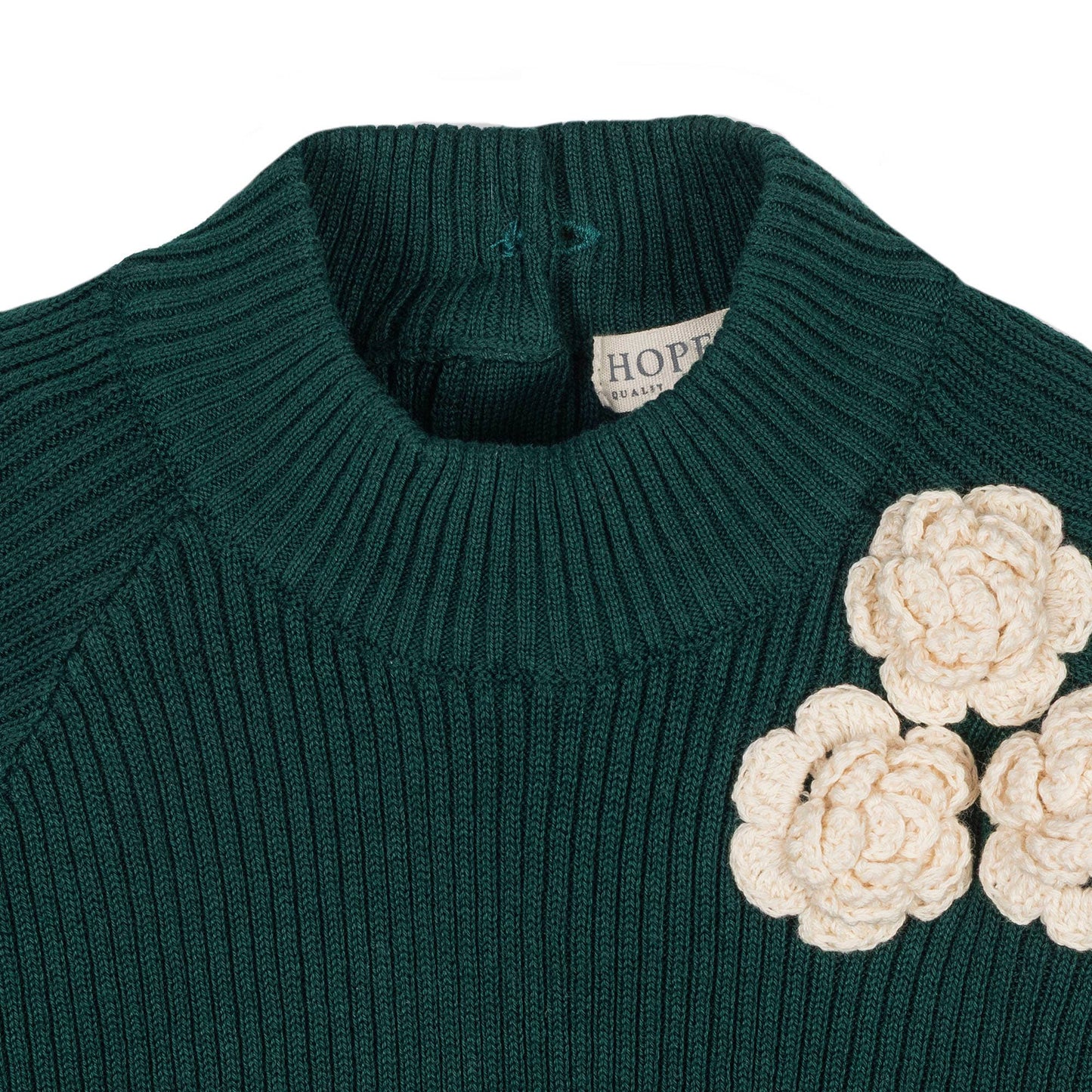 Organic Mock Neck Rosette Sweater