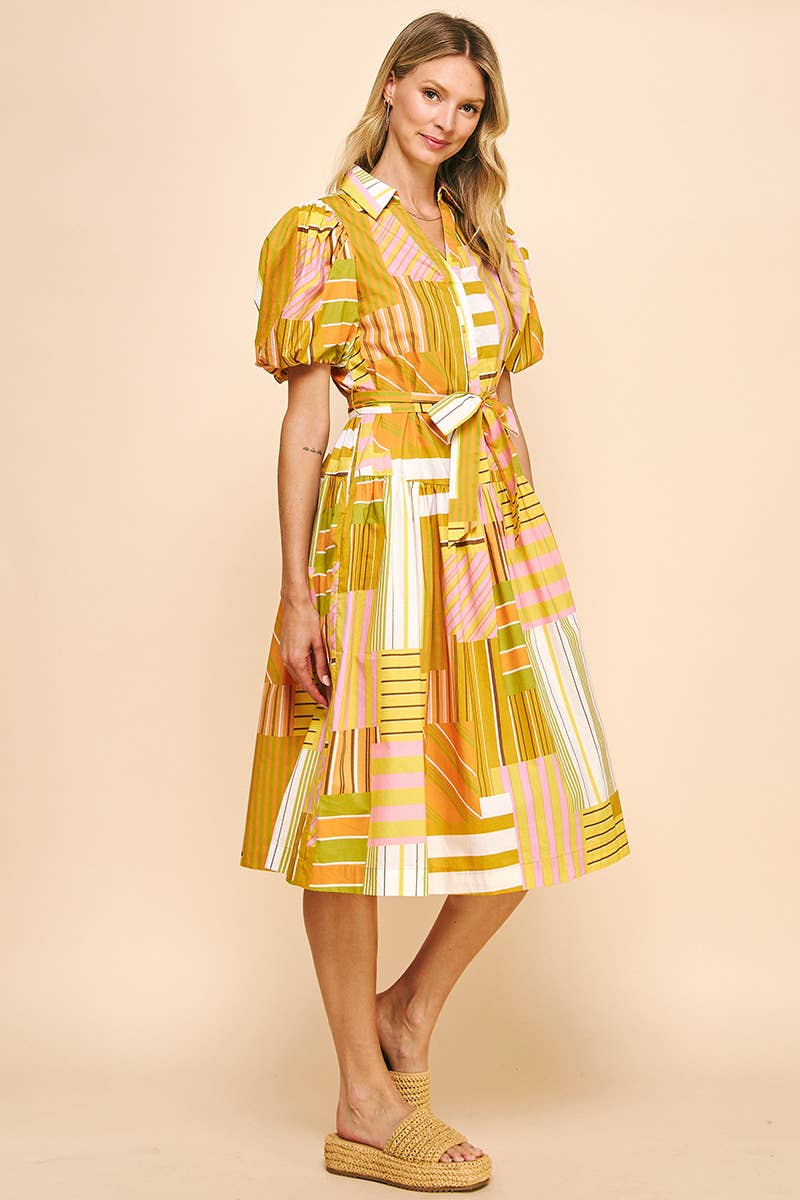 PRINT SS MIDI DRESS - YELLOW MULTI