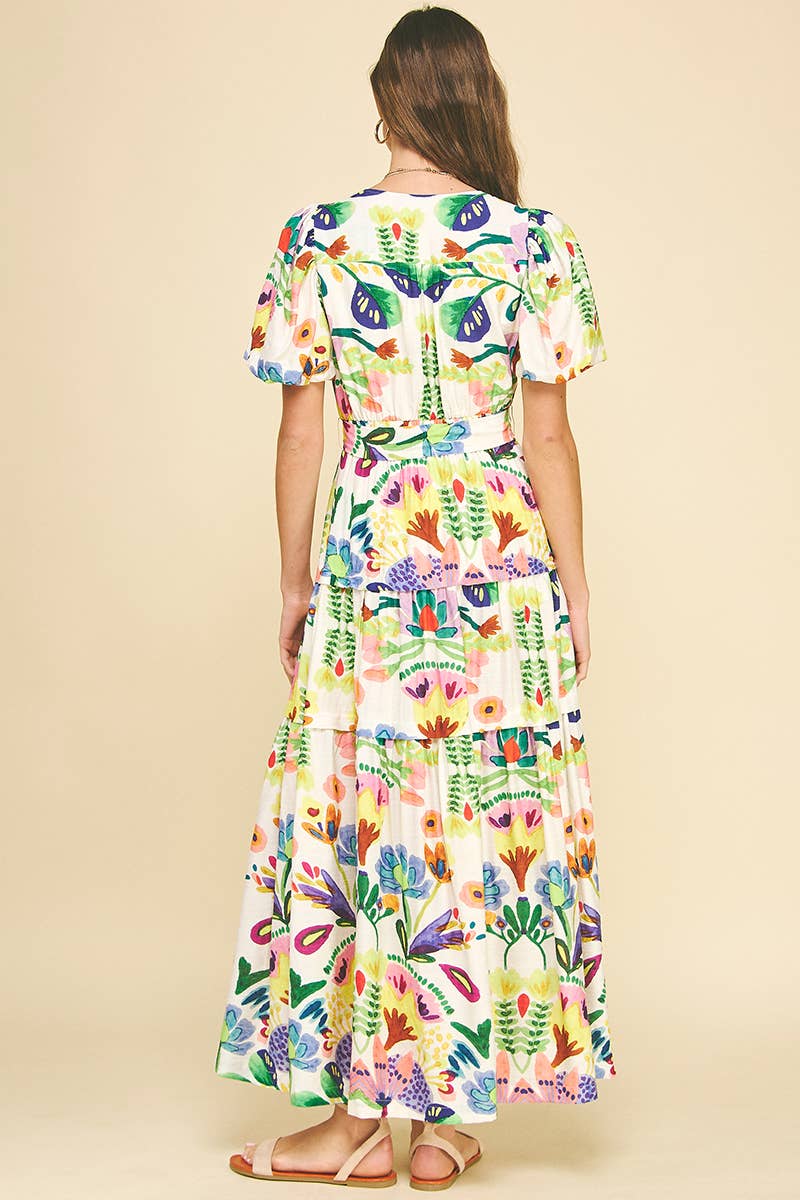 FLORAL PRINT TIERED MAXI DRESS - 5943D
