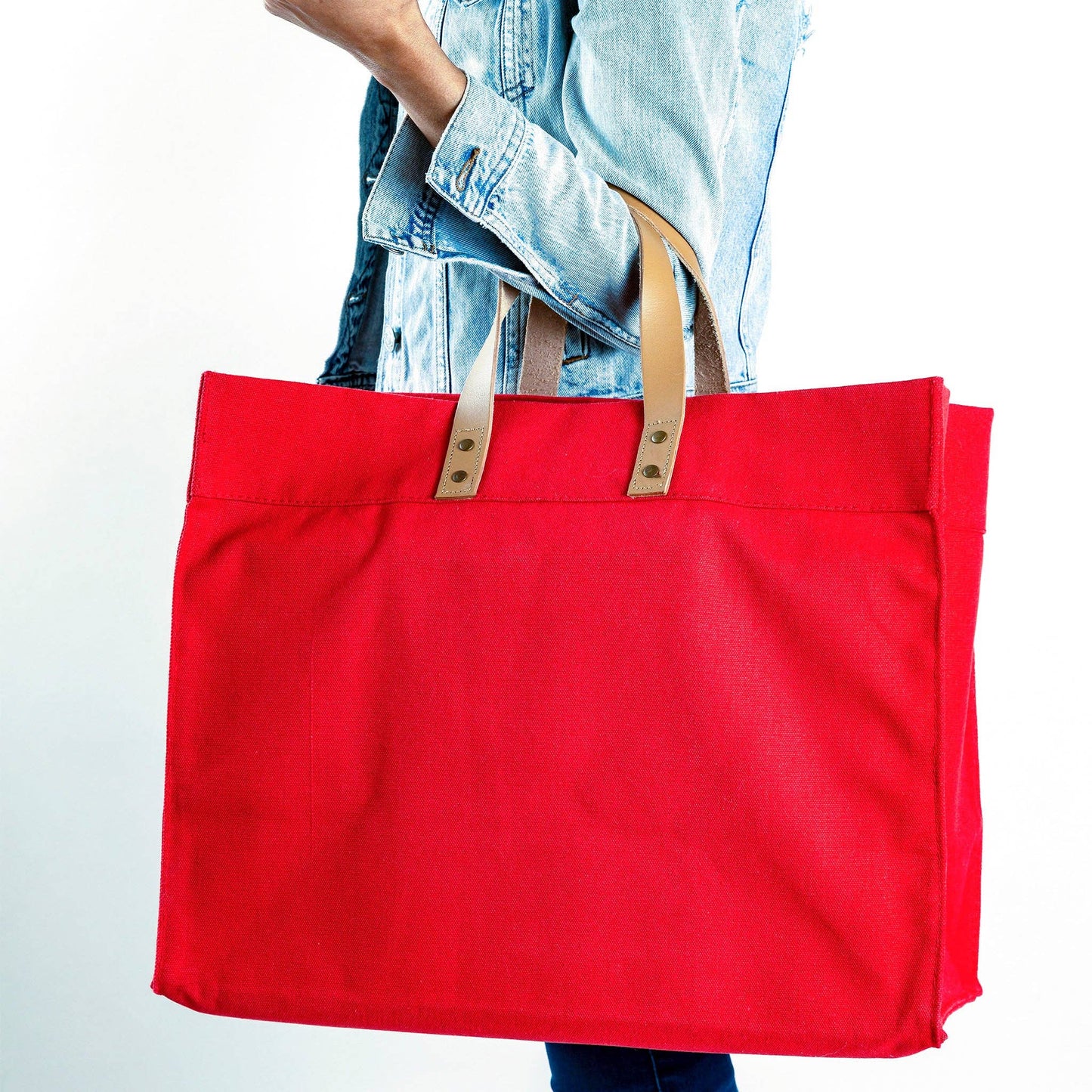 Box Tote Bag Canvas and Leather