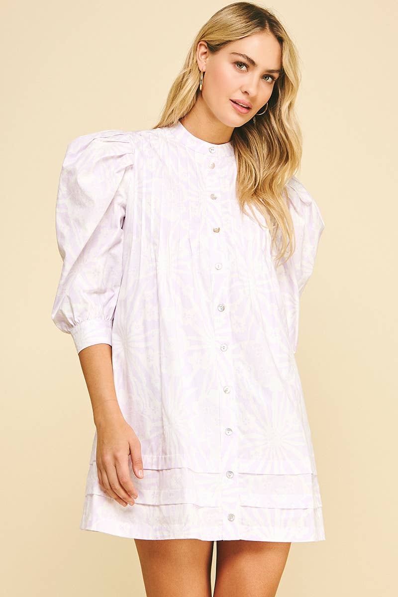 FLORAL PRINT PINTUCK MINI DRESS - 5720D