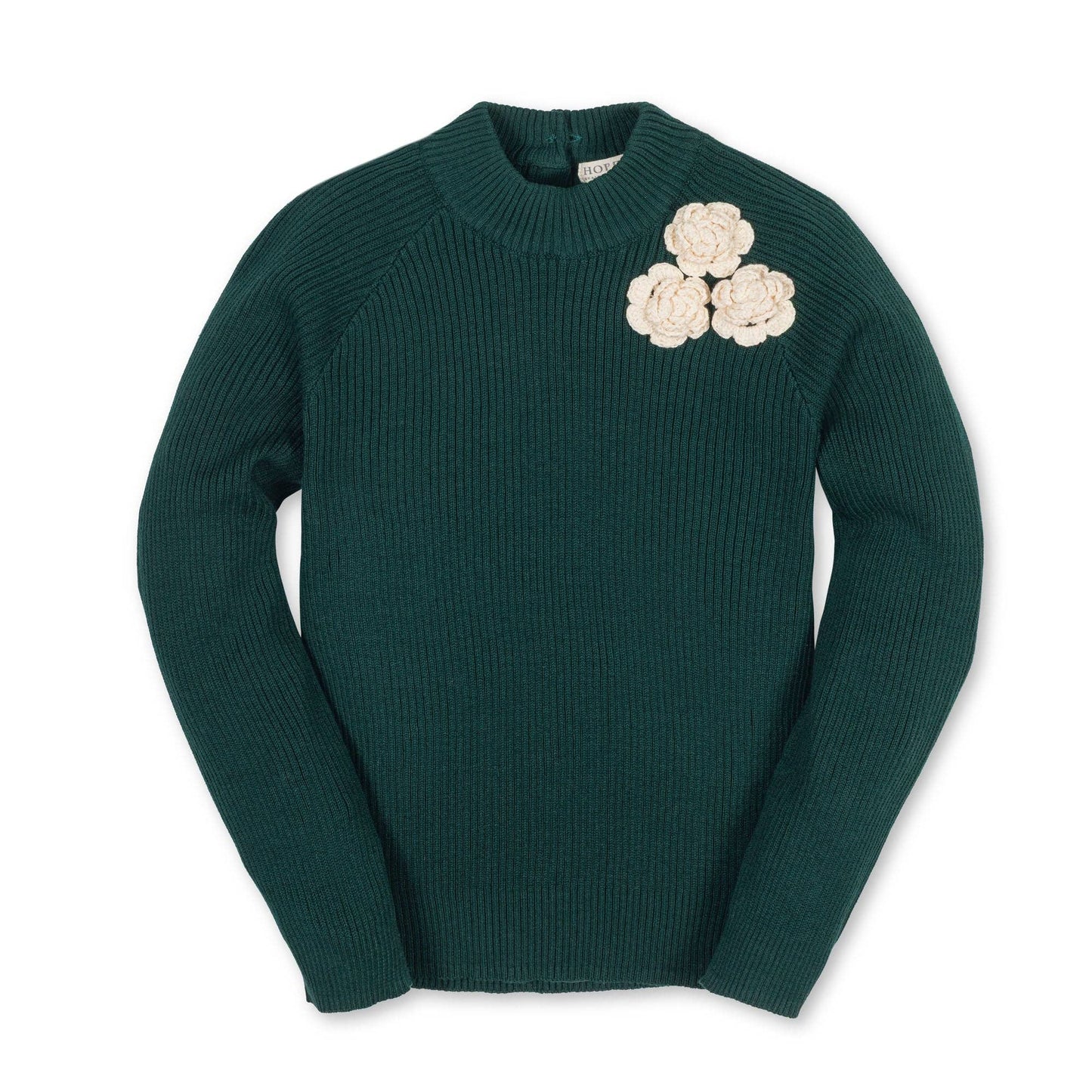Organic Mock Neck Rosette Sweater