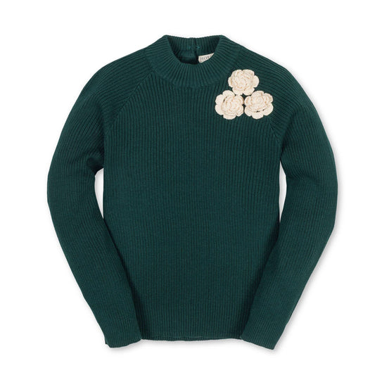 Organic Mock Neck Rosette Sweater