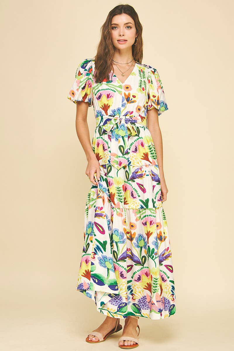 FLORAL PRINT TIERED MAXI DRESS - 5943D