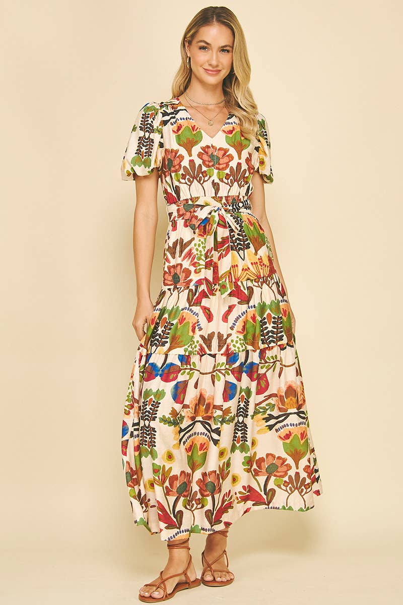 FLORAL PRINT TIERED MAXI DRESS - 5943D