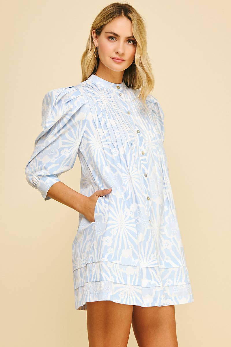FLORAL PRINT PINTUCK MINI DRESS - 5720D