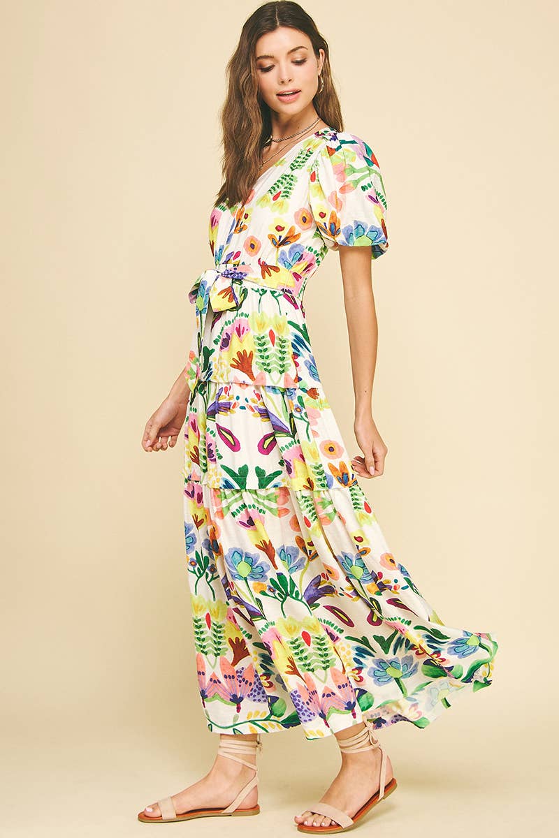 FLORAL PRINT TIERED MAXI DRESS - 5943D
