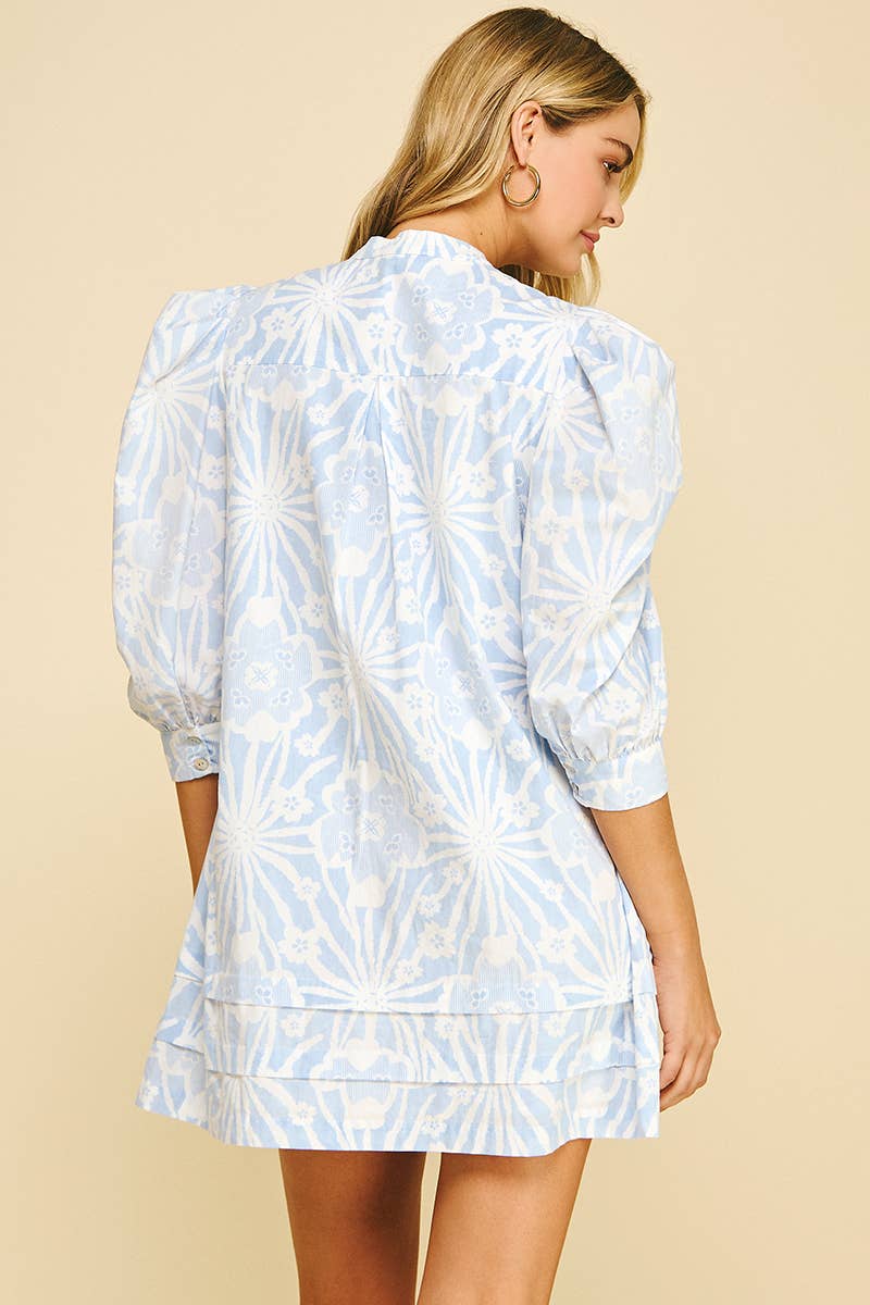 FLORAL PRINT PINTUCK MINI DRESS - 5720D