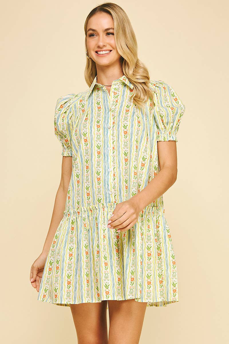 FLORAL BUTTON DOWN MINI DRESS - 6019D