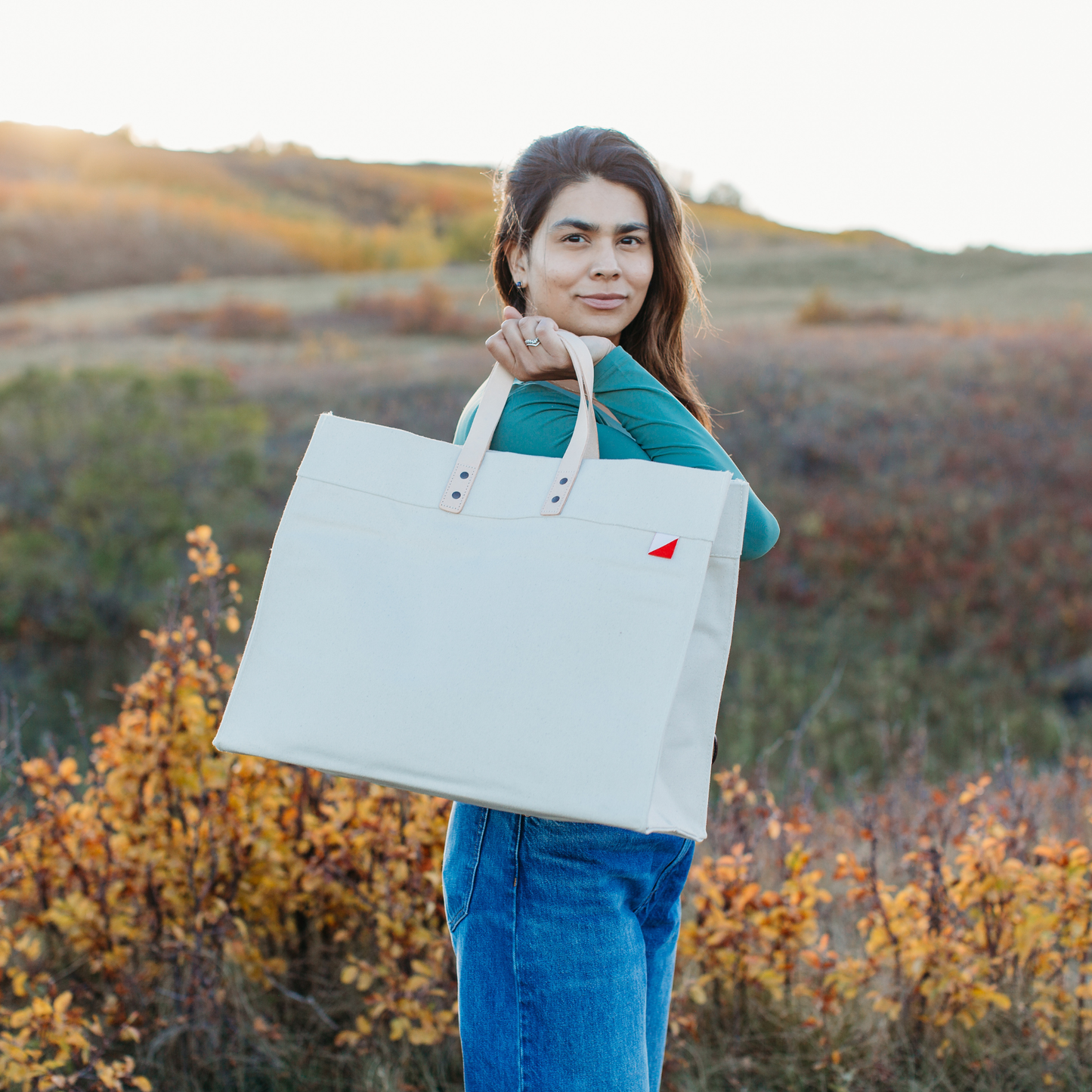 Box Tote Bag Canvas and Leather