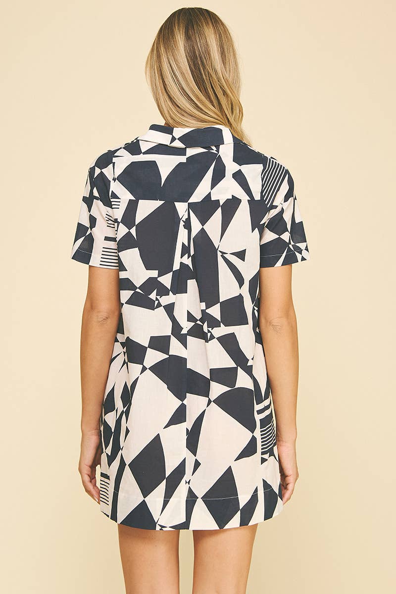PRINT BUTTON DOWN MINI DRESS - 5703D