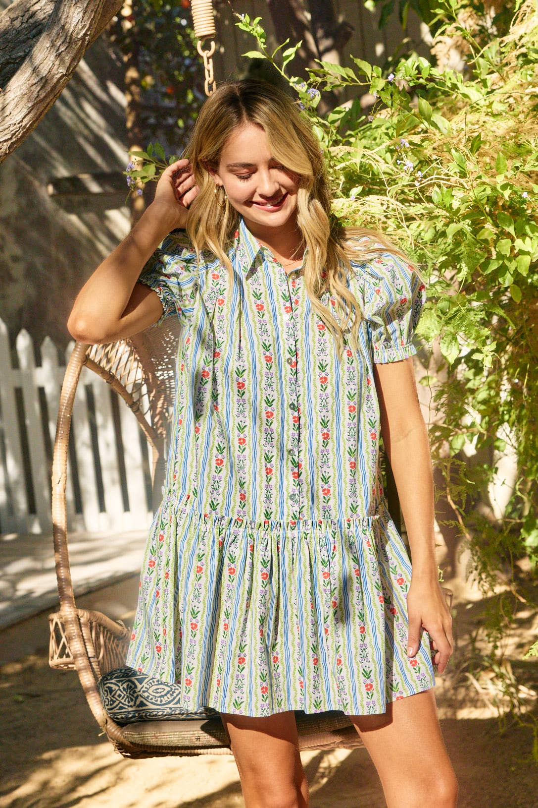 FLORAL BUTTON DOWN MINI DRESS - 6019D