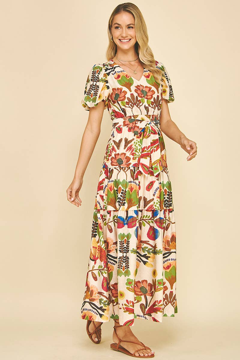 FLORAL PRINT TIERED MAXI DRESS - 5943D