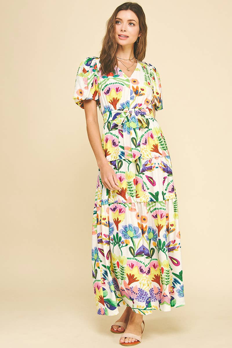 FLORAL PRINT TIERED MAXI DRESS - 5943D