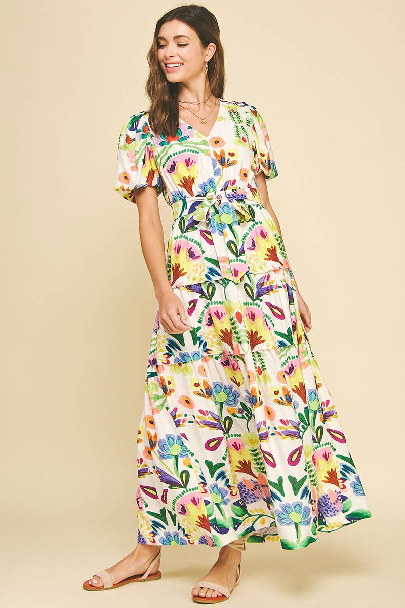 FLORAL PRINT TIERED MAXI DRESS - 5943D