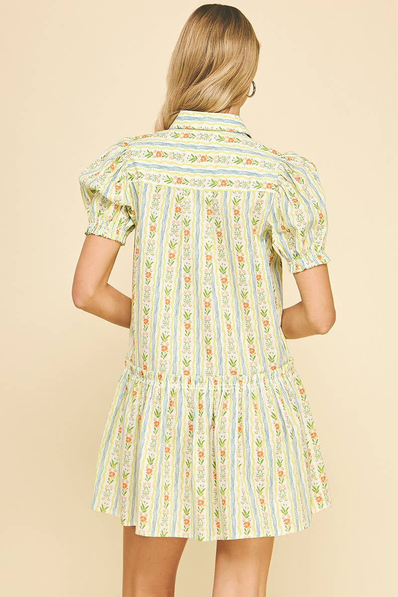 FLORAL BUTTON DOWN MINI DRESS - 6019D
