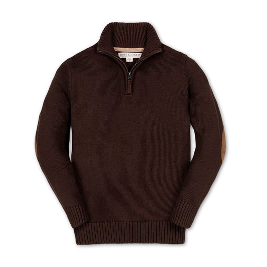 Organic Half Zip Sweater with Elbow Patches