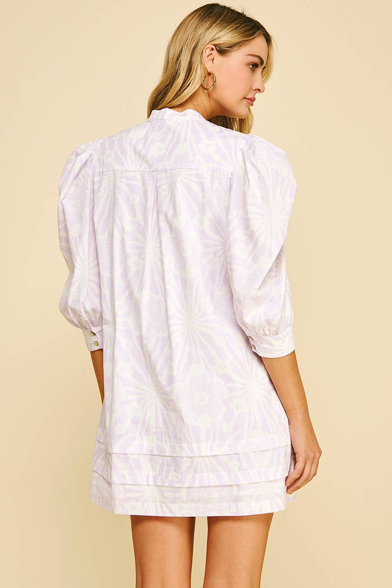 FLORAL PRINT PINTUCK MINI DRESS - 5720D